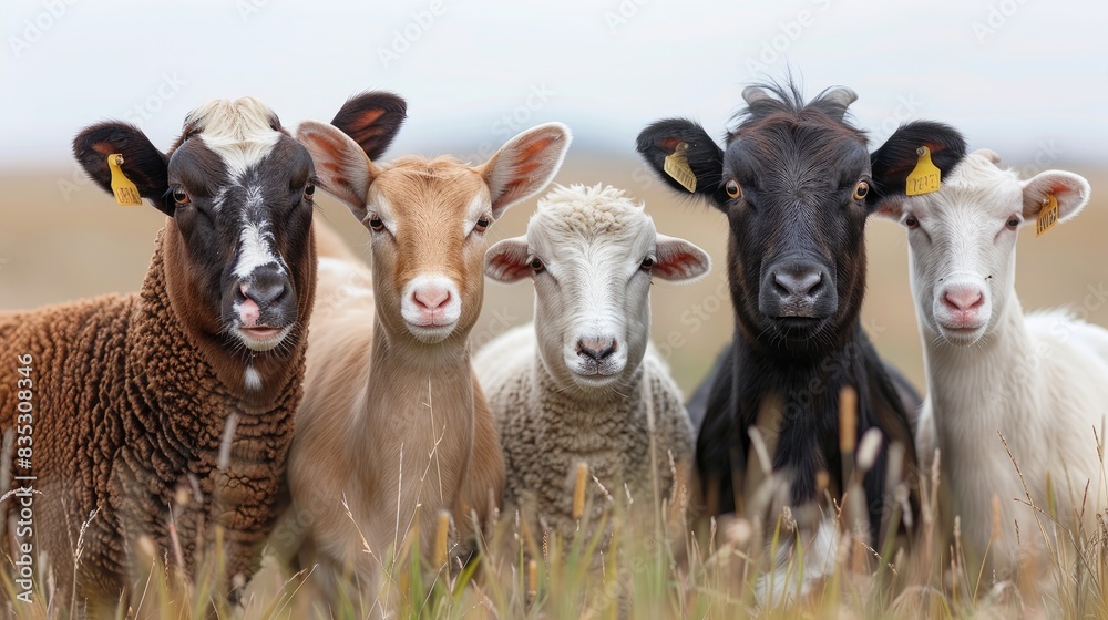 Fototapeta premium Farm animals posing in the grassland