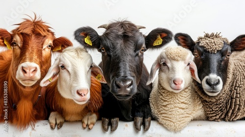 Five farm animals posing for a portrait