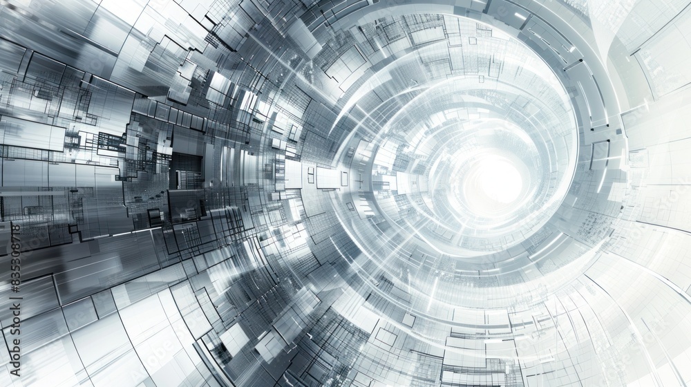 Abstract art of combining technology and lighting, seamlessly integrating on white background