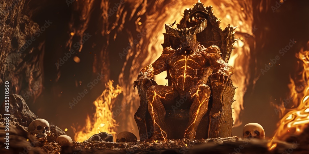 Inferno with flames in hell, ancient ritual and spiritual festival, glowing demon Inferno with flames in hell, ancient ritual and spiritual festival, glowing demon