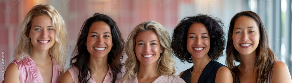 Group of Women Smiling Together in Professional Setting Group of Women Smiling Together in Professional Setting