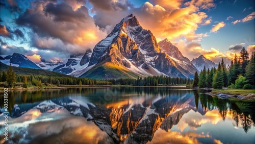 A breathtaking landscape of a majestic mountain peak reflecting the transformative power within , self-discovery, mindset, elevation, empowerment, inspiration, growth, achievement photo