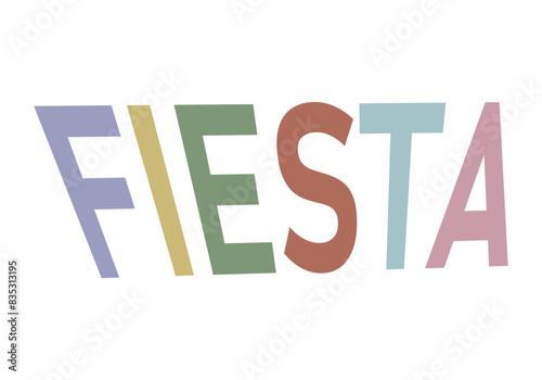 Palabra fiesta con letras de varios colores.