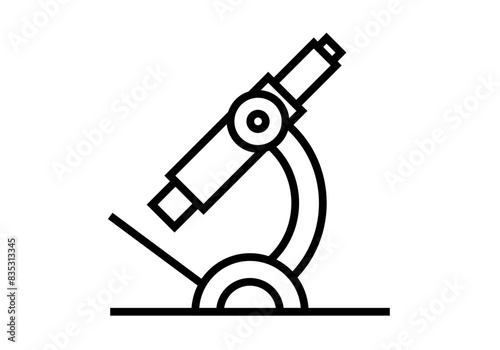 Icono negro de un microscopio en fondo blanco.