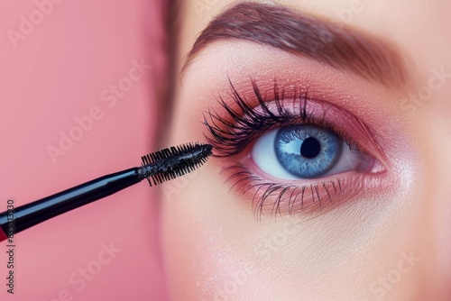 Woman with mascara brush near her eye