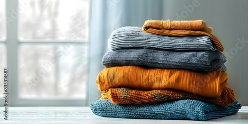 Stack of clothes on clear background for easy use in design. Concept Clothing Mockup, Product Photography, Transparent Background, Wardrobe Essentials, Clean Design photo