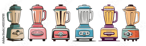 Cartoon kitchen blender appliance utensil. Electric Shaker machine, Food processor, juicer, Smoothie maker Vector illustration on transparent background. Vintage clip art. Retro kitchen equipment.