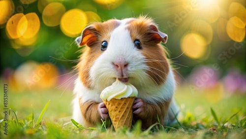 Guinea pig enjoying a cold treat of ice cream, guinea pig, pet, animal, dessert, frozen, sweet, cold, adorable, cute, indulgence, dairy, licking, refreshing, treat, snack, summer, flavors photo