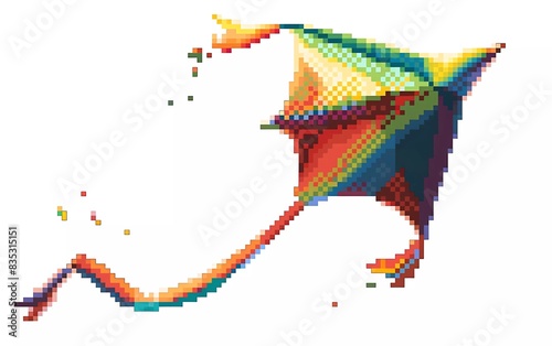 8-bit pixel kite  pixel art vector illustration. isolated on white background 