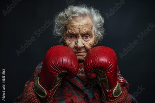 Old senior woman with boxing gloves © Michael