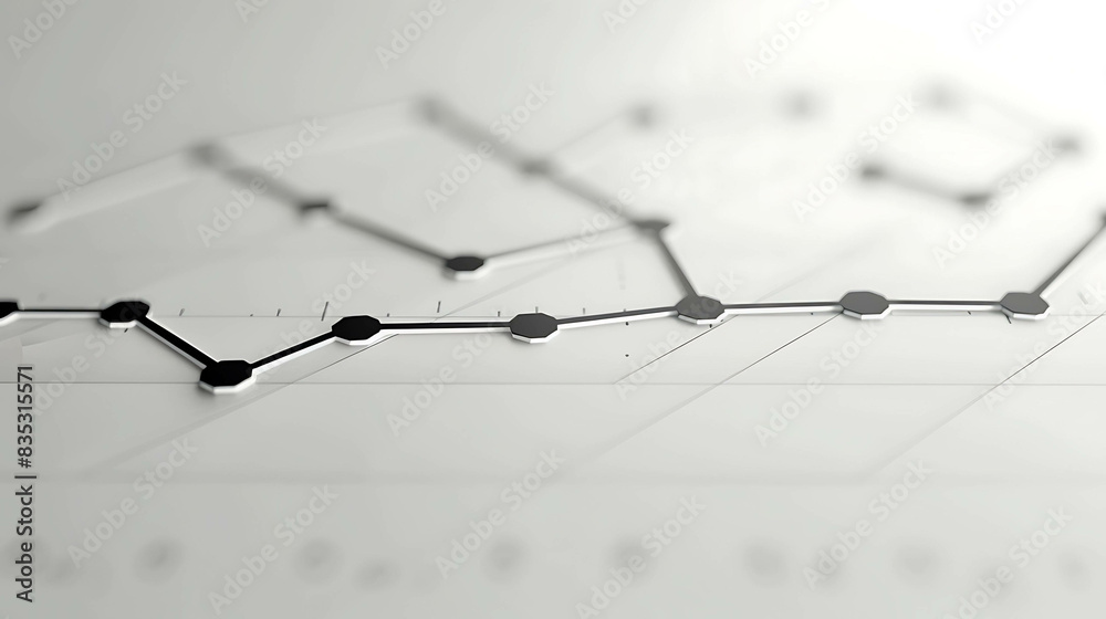 3D rendering of a simple line graph. The graph is black and white and