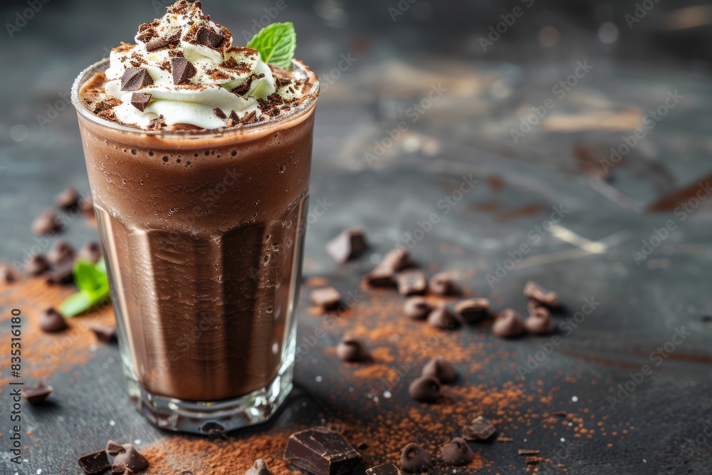 Delicious Chocolate Avocado Smoothie with Whipped Cream in a Stylish Modern Kitchen Setting Delicious Chocolate Avocado Smoothie with Whipped Cream in a Stylish Modern Kitchen Setting