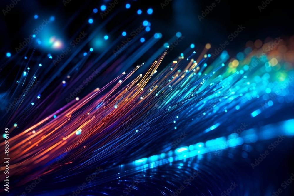 Intricate Web of Fiber Optic Cables Transmitting Data Signals light, technology, Intricate Web of Fiber Optic Cables Transmitting Data Signals light, technology,