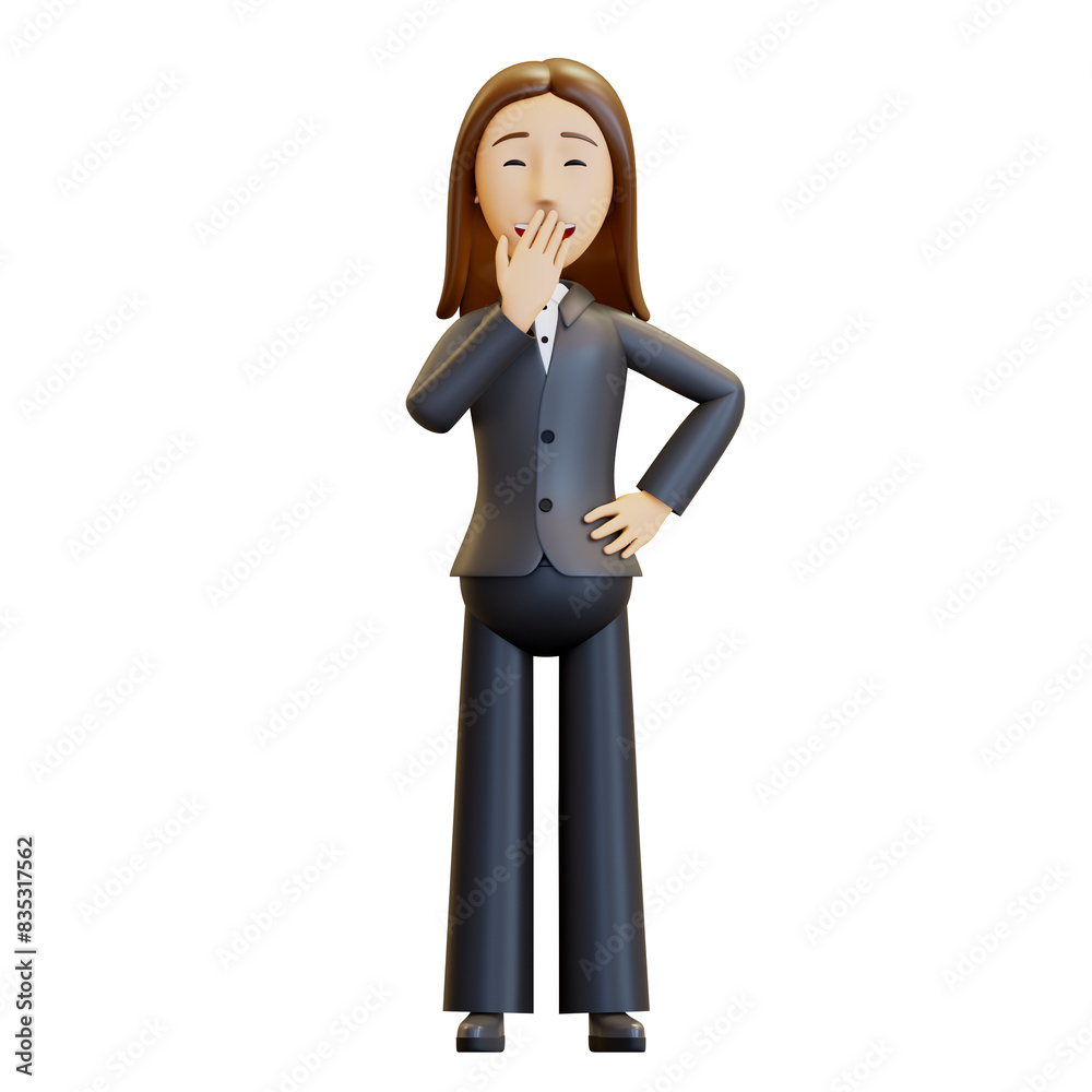 3d woman. A cheerful office worker quietly laughs at a joke. A businesswoman in a suit reflects emotions. 3D rendering, illustration in cartoon style, isolated. 3d woman. A cheerful office worker quietly laughs at a joke. A businesswoman in a suit reflects emotions. 3D rendering, illustration in cartoon style, isolated.