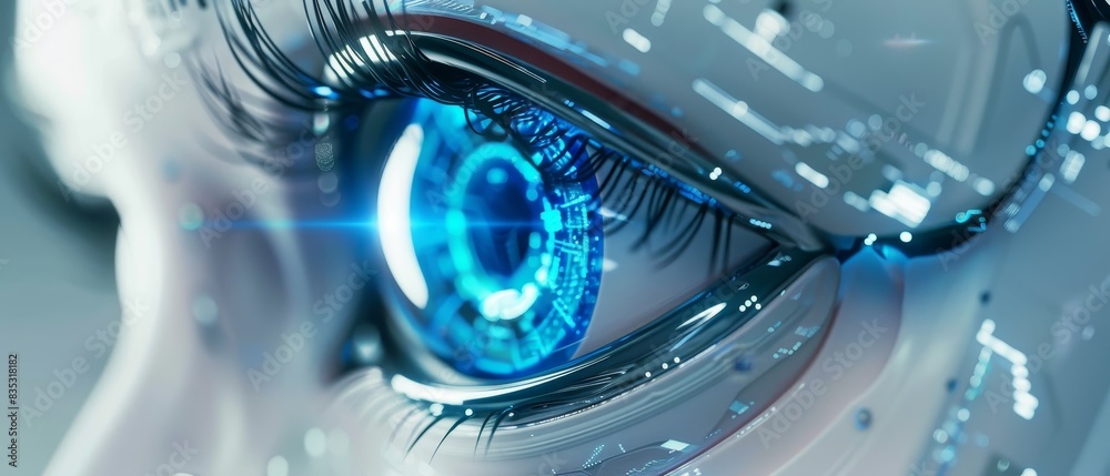 Modern Technology Concept: Futuristic, evolution and vision technology, robot eye and programming for artificial life. Modern Technology Concept: Futuristic, evolution and vision technology, robot eye and programming for artificial life.