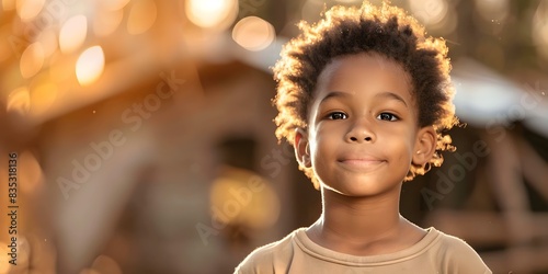 Challenges Faced by African American Child in Rural Village Dealing with Poverty and Social Issues. Concept African American Children, Rural Communities, Poverty, Social Issues, Challenges photo