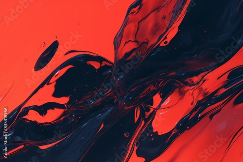 Abstract red fluid motion with black vibrant details and intricate patterns