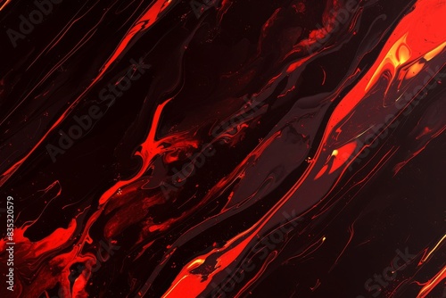 Vibrant red abstract motion with black fluid shapes and intricate details