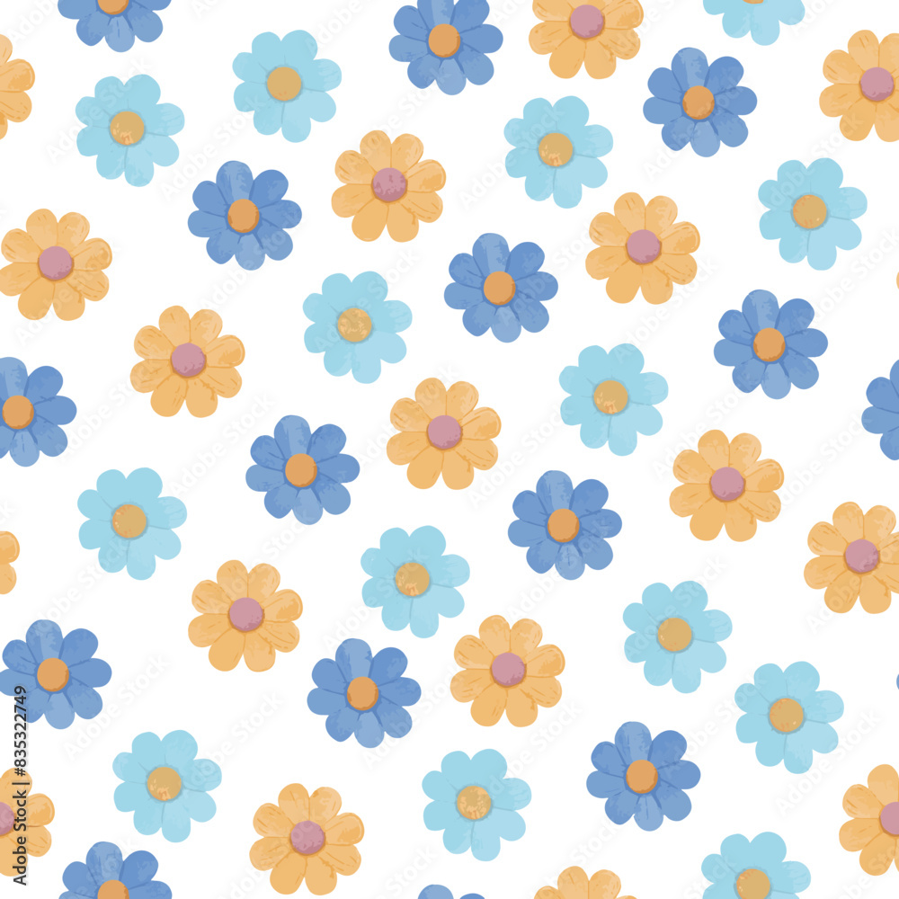seamless pattern pastel blue yellow, orange and light blue flowers. art work for use on your product seamless pattern pastel blue yellow, orange and light blue flowers. art work for use on your product