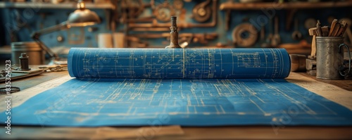 Blueprints on an engineer's worktable