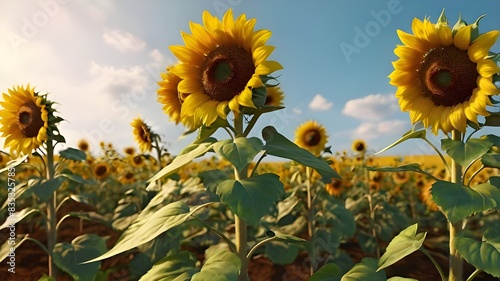 Beautiful sunflowers close-up in the field. AI generated