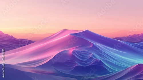 Tranquil digital landscape with gradient hills at dusk, capturing the essence of serene futurism and vibrant hues. Perfect for digital art and futuristic themes