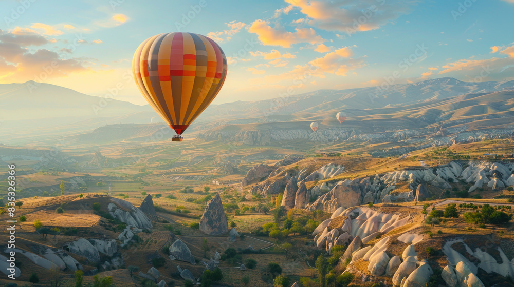 Turkey's Goreme National Park in Cappadocia transforms into a mesmerizing sight with hot air balloons gliding through its mountain valleys.