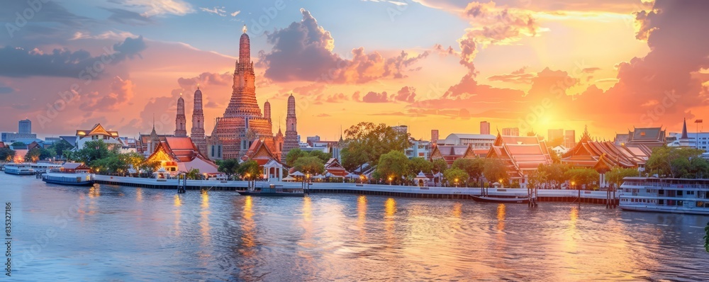 Fototapeta premium Wat Arun, one of Tourist attractions famous landmarks travel of Thailand.