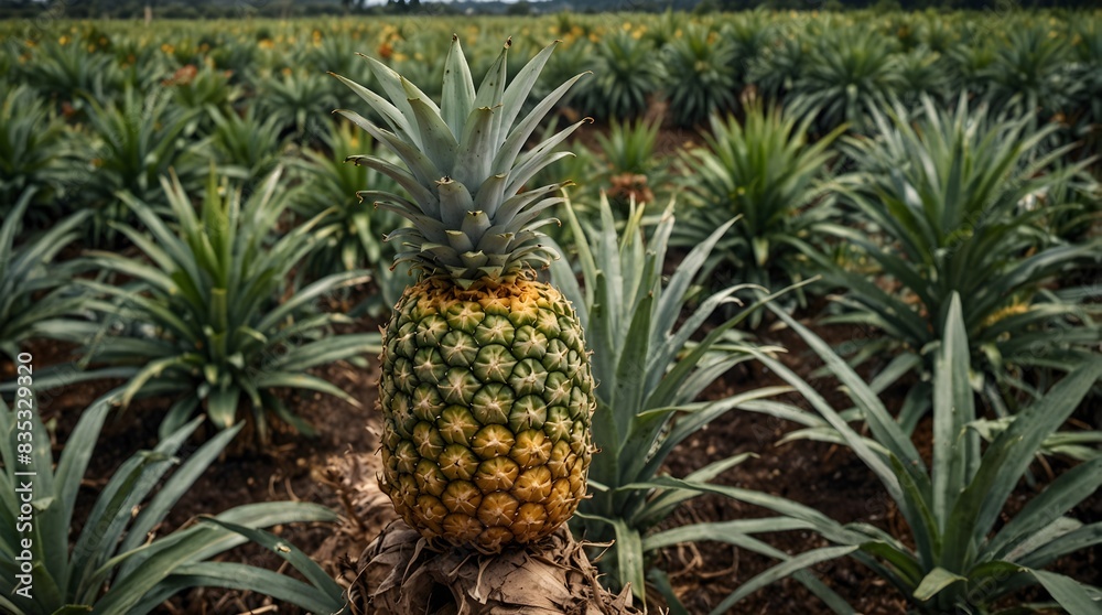 A tropical island where pineapple fields stretch to the horizon ai_generated