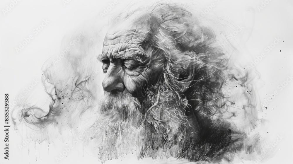 Prophet Abraham, bible, Charcoal pencil drawing, white background, 16:9 Prophet Abraham, bible, Charcoal pencil drawing, white background, 16:9