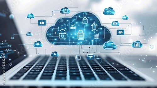 Modern cloud computing concept on a laptop screen