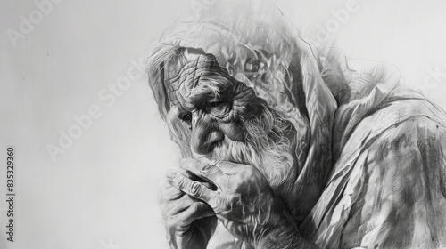 Prophet Abraham, bible, Charcoal pencil drawing, white background, 16:9 photo