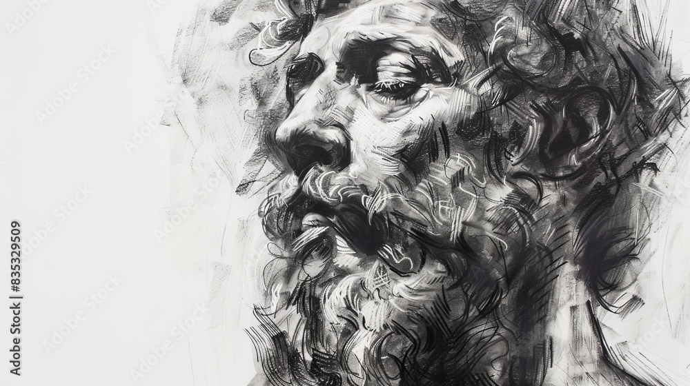 Prophet David, bible, Charcoal pencil drawing, white background, 16:9 Prophet David, bible, Charcoal pencil drawing, white background, 16:9