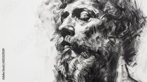 Prophet David, bible, Charcoal pencil drawing, white background, 16:9