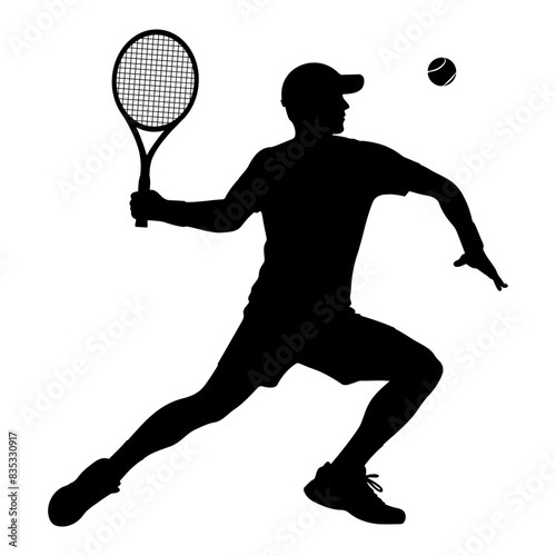 Tennis player silhouette in action. vector illustration