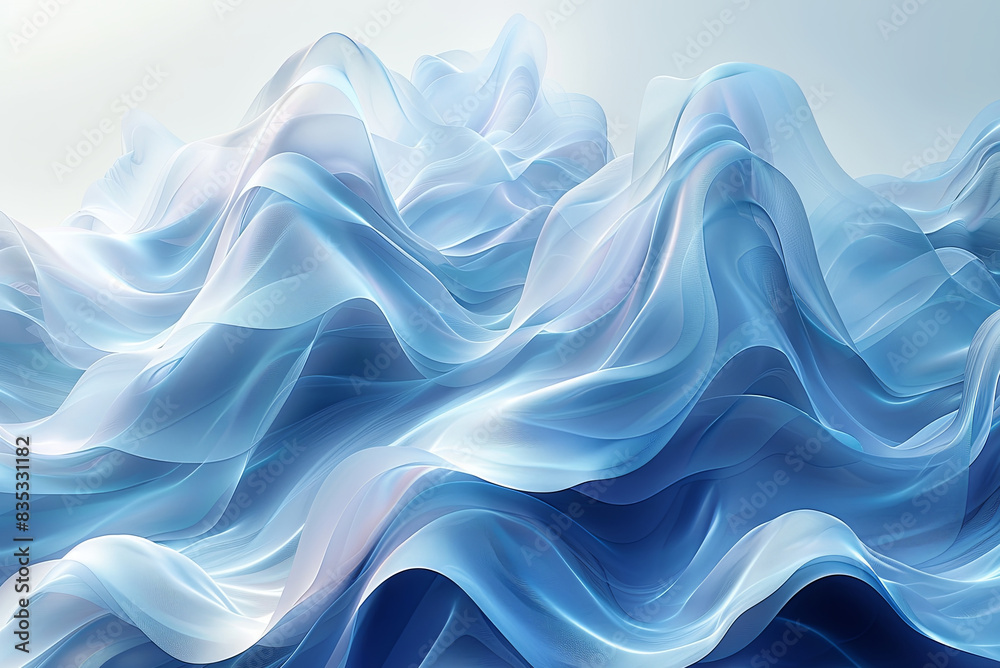 Background of blue wave with a white background. The waves are very long and the water appears to be very cold Background of blue wave with a white background. The waves are very long and the water appears to be very cold