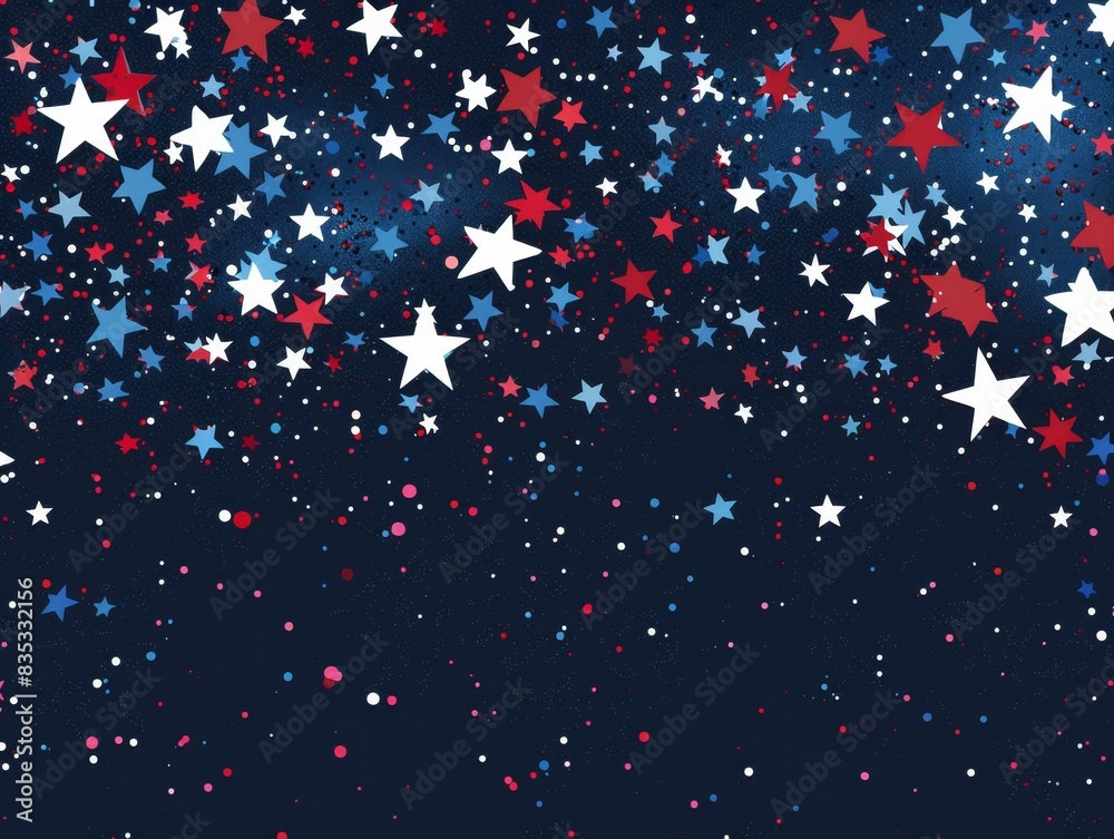 A starry night sky background with red, white and blue stars falling in ...
