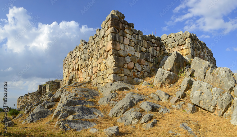 Tyrins, Greece - According to mythology, ancient Tiryns was founded by the Cyclops, legendary giant men, who fortified the city with huge walls, known as Cyclopean walls, UNESCO World Heritage Site