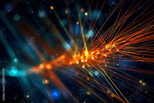 Intricate Web of Fiber Optic Cables Transmitting Data Signals