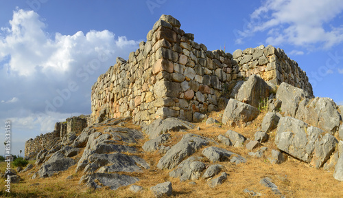 Obraz na płótnie Tyrins, Greece - According to mythology, ancient Tiryns was founded by the Cyclops, legendary giant men, who fortified the city with huge walls, known as Cyclopean walls, UNESCO World Heritage Site w salonie