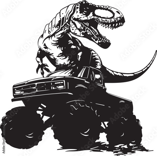 T-Rex Dinosaur Riding a Monster Truck silhouette