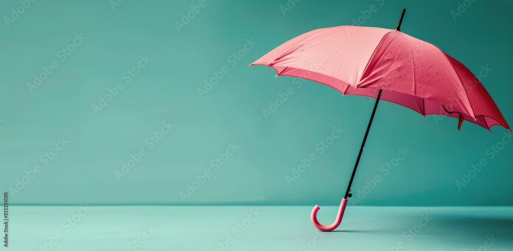 Fototapeta premium Pink Umbrella Hanging on Blue Wall
