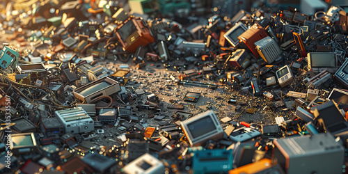 Tech Junkyard: A sprawling junkyard filled with discarded technology and machinery, with scavengers searching for valuable components among the debris