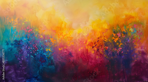 vibrant colors merge in an abstract painting  conveying creativity and inspiration. generative ai