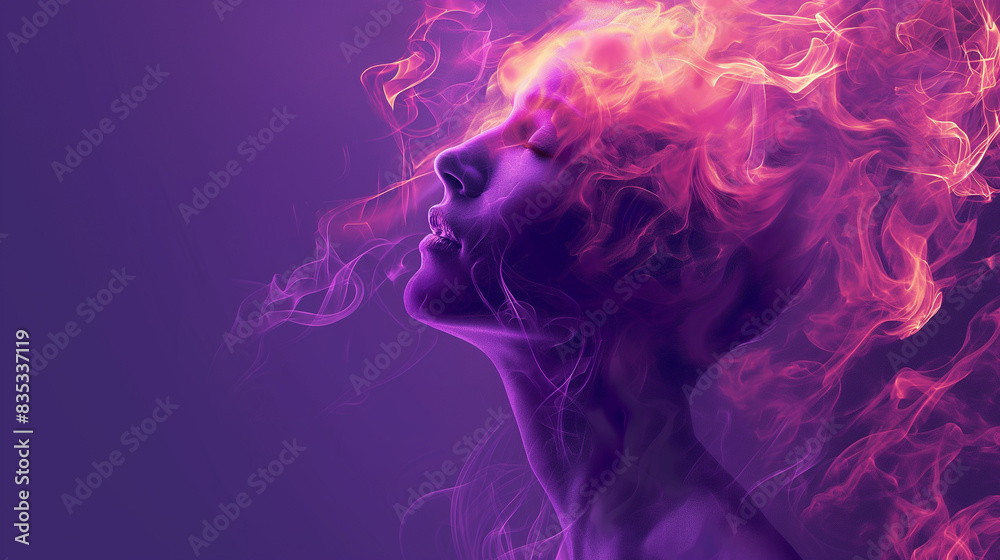 beautiful woman with purple violet flame, large space for copy beautiful woman with purple violet flame, large space for copy