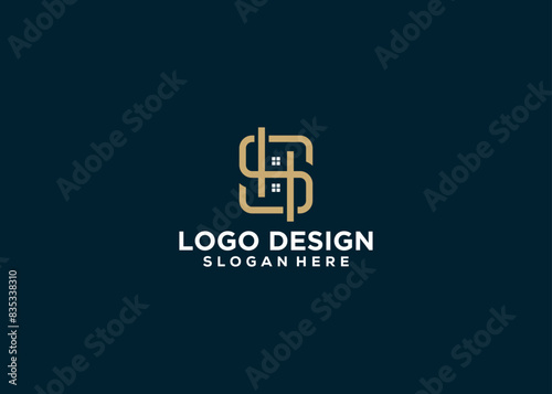 Letter SH logo with home logo Vector design template