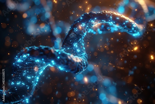 Glowing DNA Helix under the microscope,, ai generated