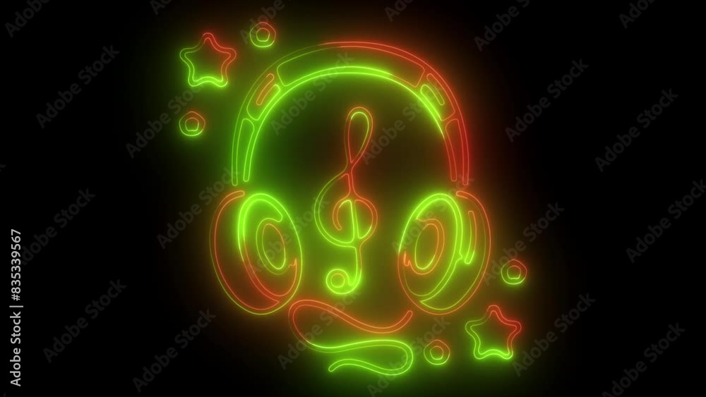 Neon headphones icon animation. Glowing neon headphones sign looped animation. Dj earphones, game headset, listen music and podcast, playlist. Neon headphones icon animation. Glowing neon headphones sign looped animation. Dj earphones, game headset, listen music and podcast, playlist.
