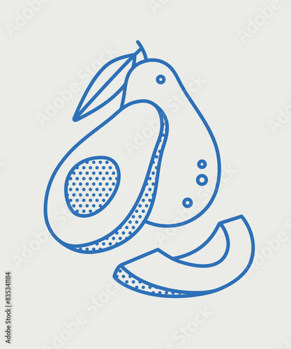 Vector avocado illustration. Line art, retro. Plants and herbs for cosmetics.