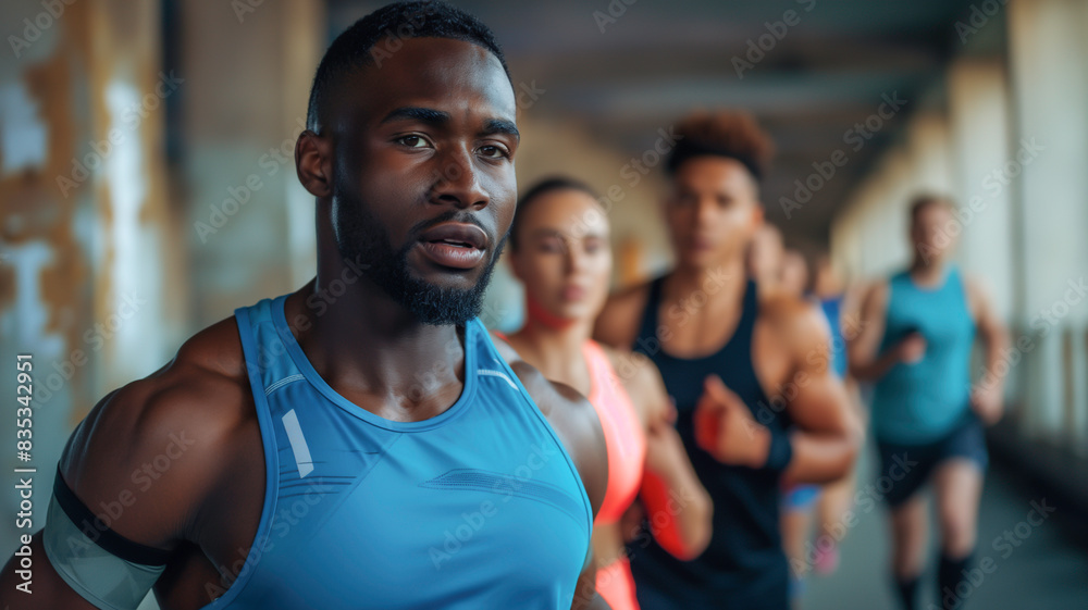 Group of runners is running in a marathon race with determination, sport and healthy concept. Group of runners is running in a marathon race with determination, sport and healthy concept.